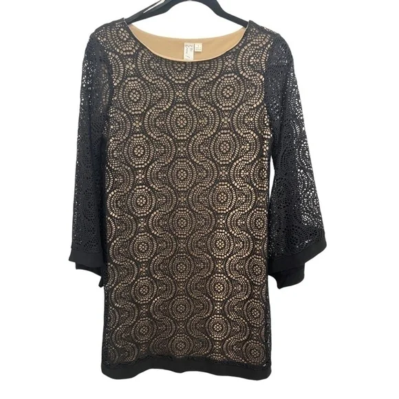 Emma & Michele Black Crochet Overlay Bell Sleeve Dress Size Small - Picture 1 of 4